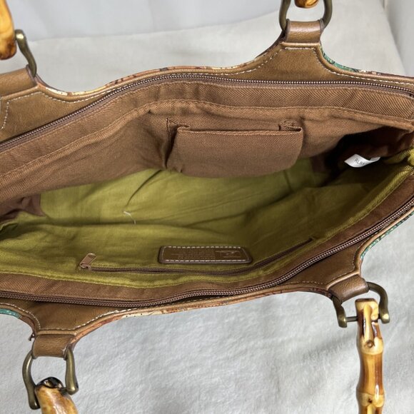 Relic Boho Patchwork Handbag With Bamboo Handles & Leather Accents Retro Style - Picture 7 of 15